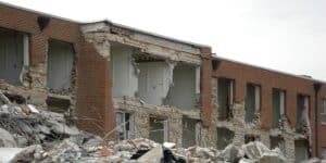 Demolition of Unsafe Buildings. A run down building ready for demolition
