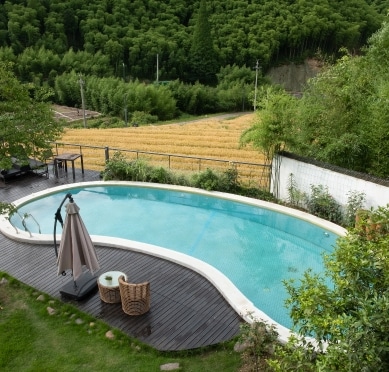 high angle view swimming pool by trees